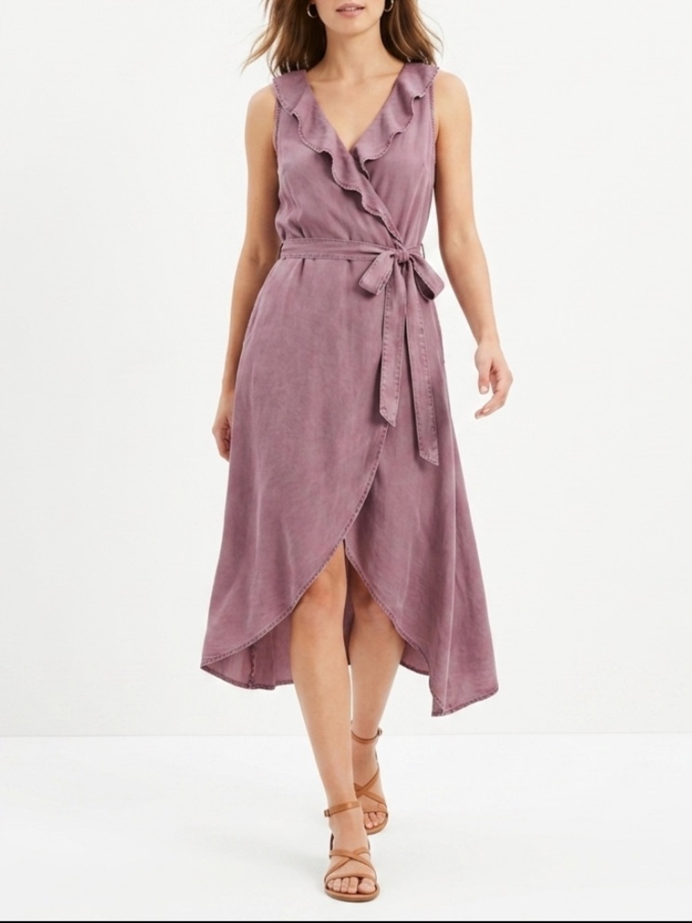 Kut from the Kloth Old Mauve Ruffle Wrap High-Low Belted/Side Zipper Dress S
